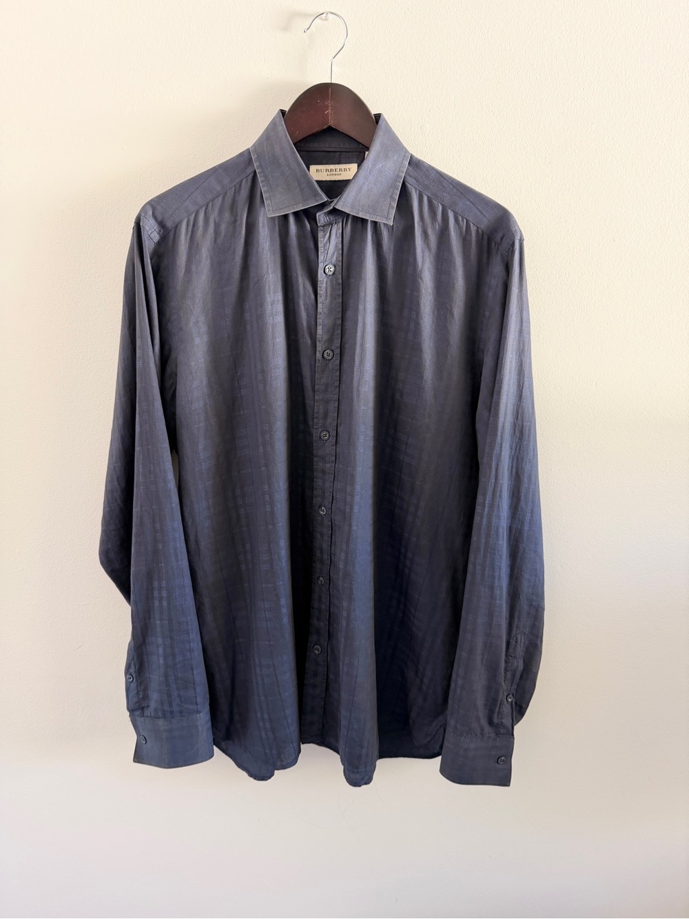 Burberry London blue tonal shadow check long-sleeve dress shirt